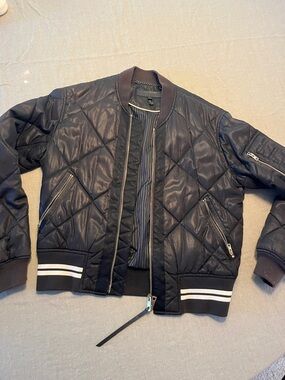 Rag & Bone Black Quilted Bomber with Contrast Trim